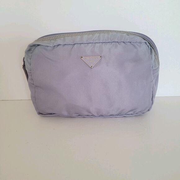 Authentic Prada Nylon Cosmetics Bag Purple Makeup Pouch Travel Medium Zip Around - Picture 1 of 11